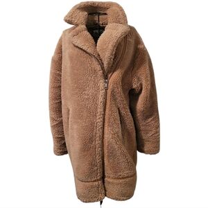 NA-KD Long Biker Teddy Coat Wmn Small Tan  Warm Casual Fall Winter